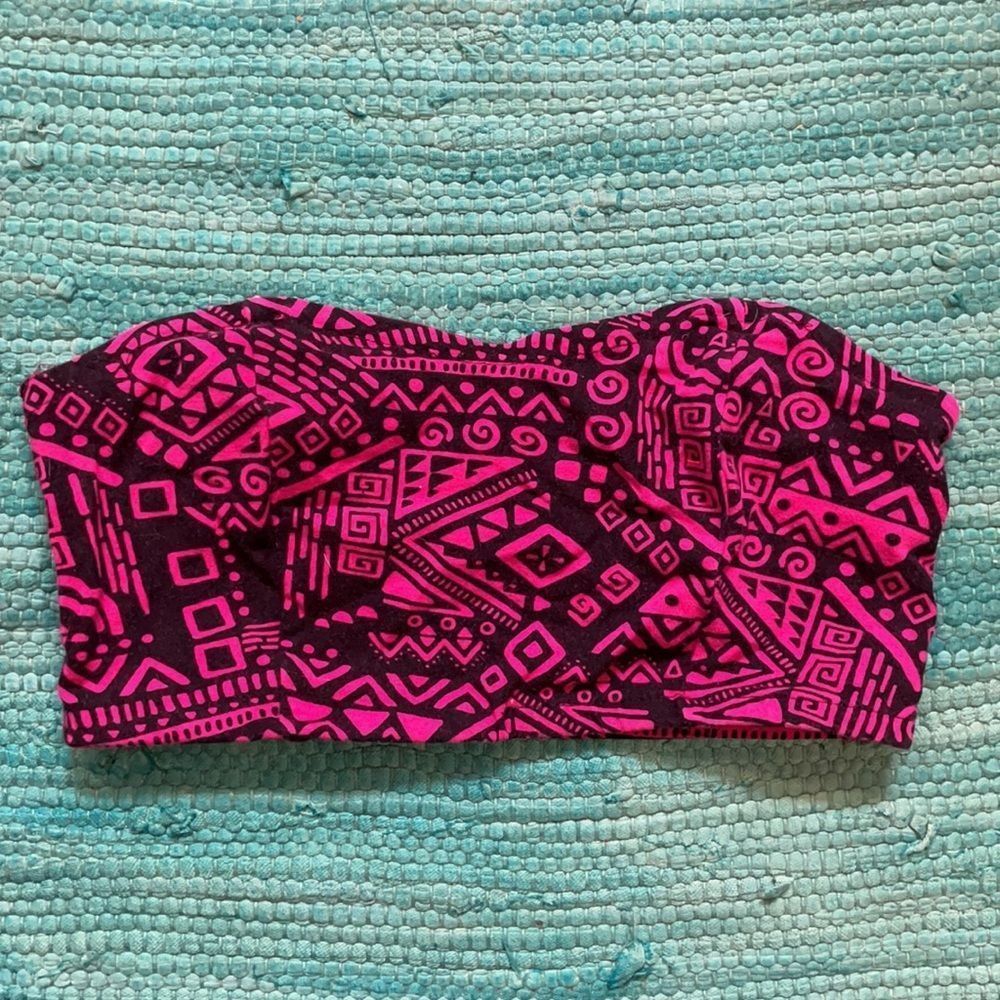 Decree pink Bandeau top, small, abstract / tribal